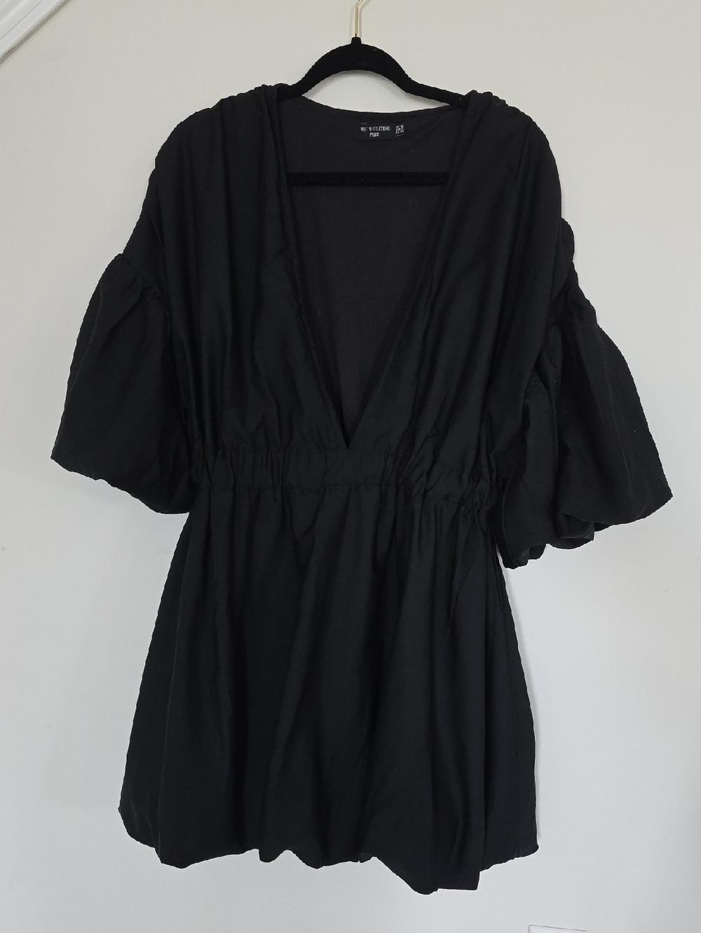 PrettyLittleThing Plus Black Mini Dress Puff Sleeve Size 12